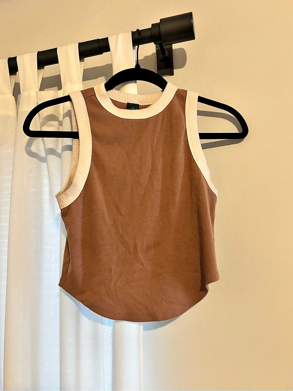 Wild Fable Ribbed Contrast Binding Tank Top Brown & White Medium Like New